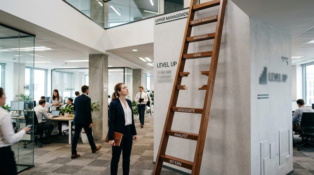 Nano Banana 2 - A corporate ladder with a rung missing_ corporate environment_3 - Get AI Literate Corporate ladder