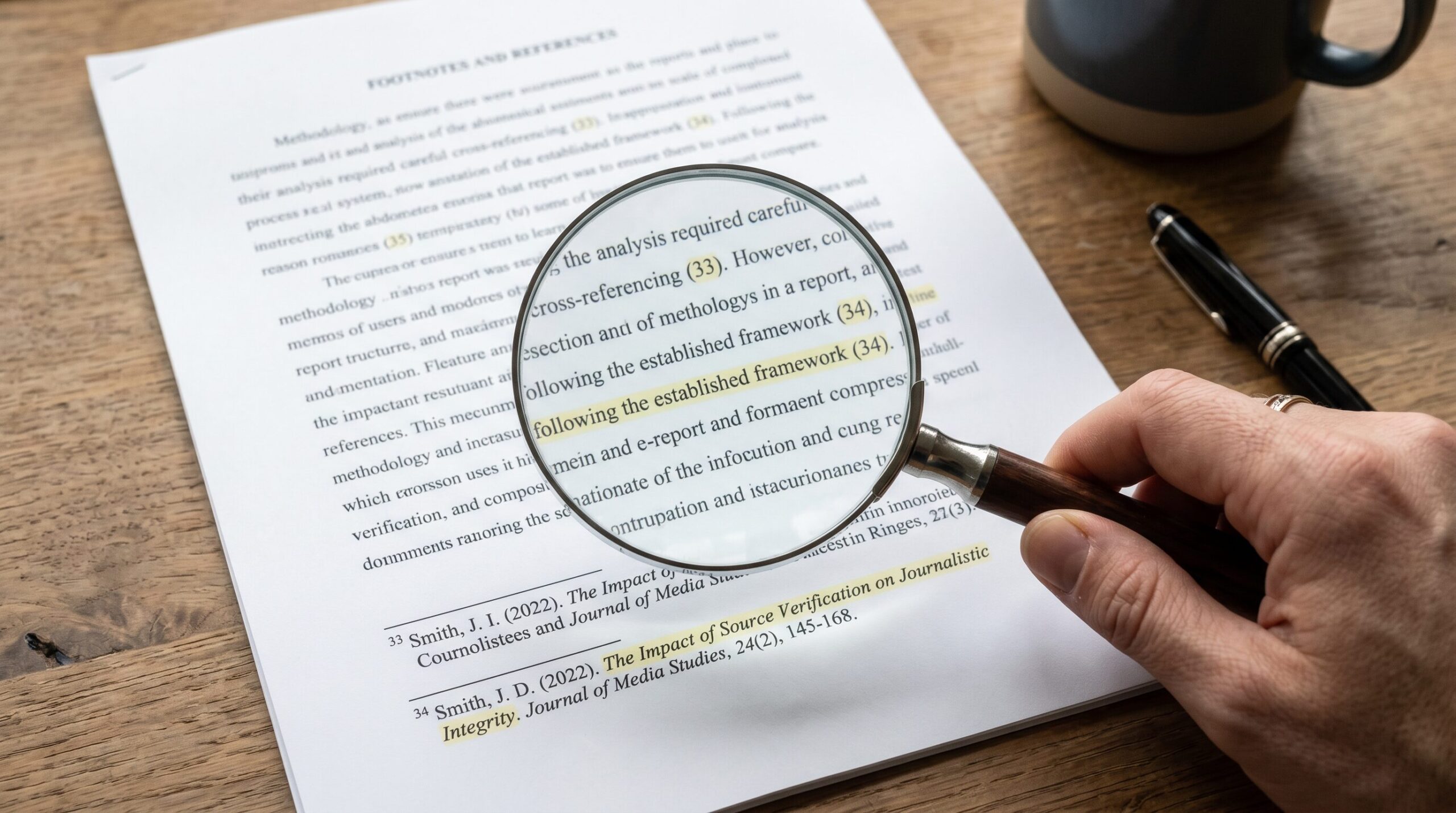 Nano Banana 2 - Close-up of a report page with a magnifying glass held over a footnote_ one citation_3 - Get AI Literate report with a section highlighted