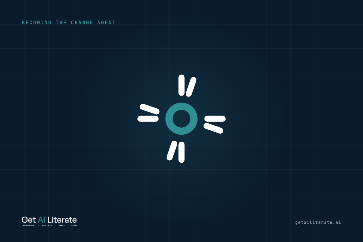 Central node radiating outward arrows, becoming the change agent